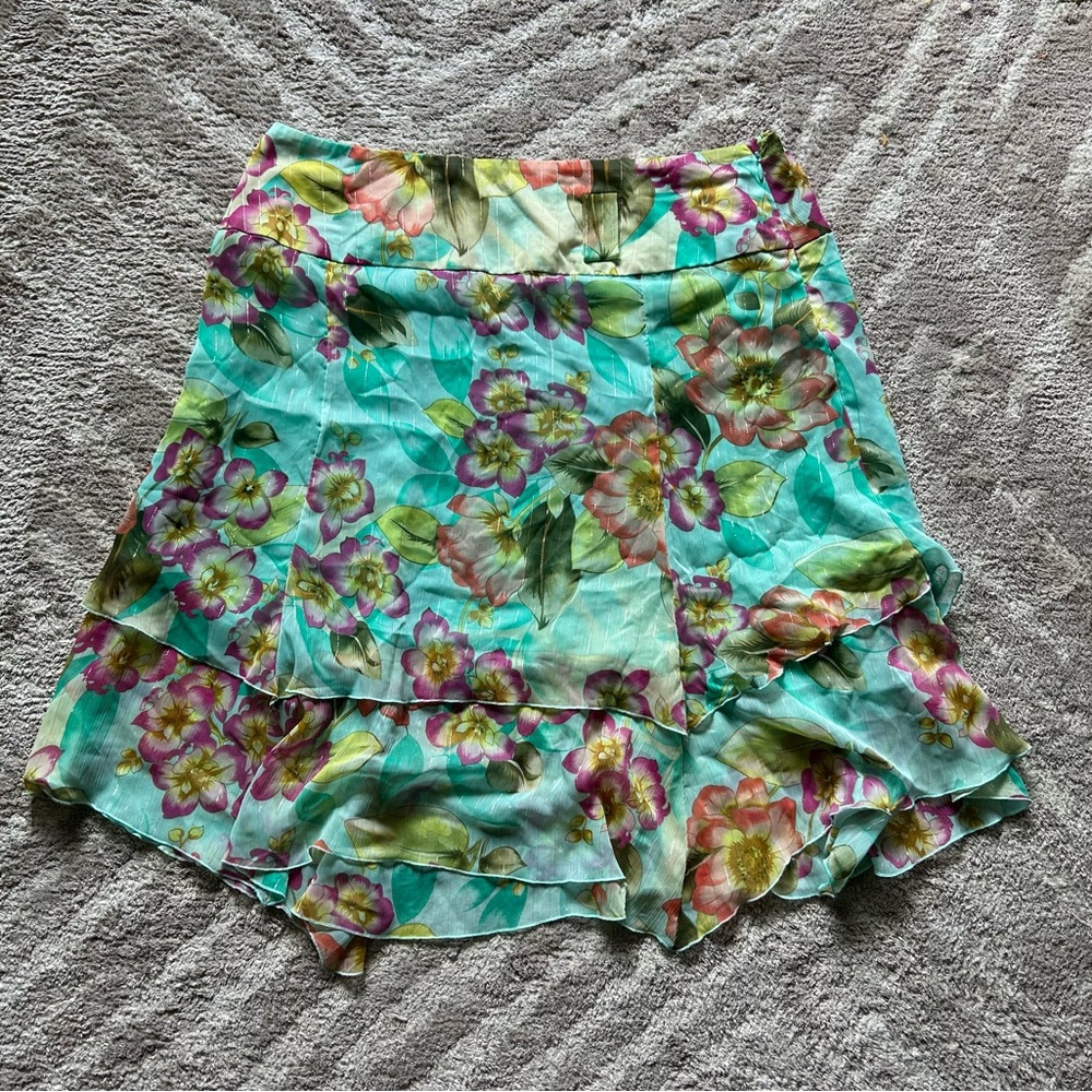 Floral Midi Skirt in Green and Pink